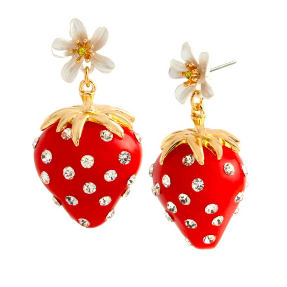Betsey Johnson Red Strawberry Earrings with Gold Accents - Picture 2 of 5